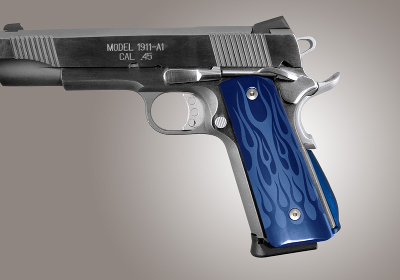 1911 Govt. Aluminum Magrip Kit - Flames Arched Blue Anodize
