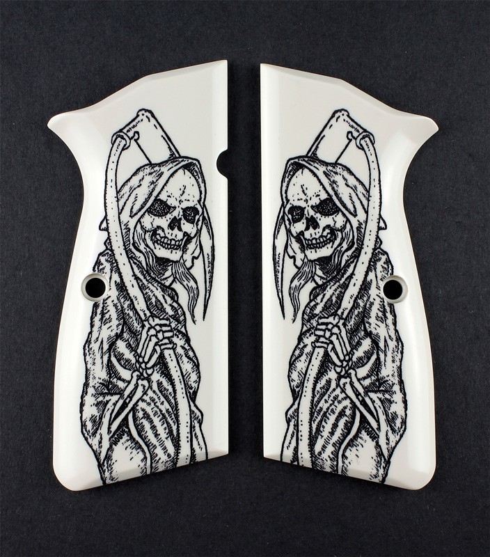 Browning Hi-Power Scrimshaw Ivory Polymer - Grim Reaper Full-Body X2