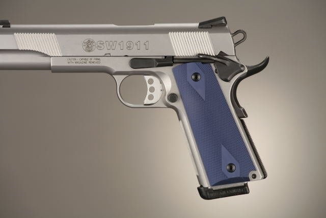 1911 Govt. Model 9/32 Thick Checkered Aluminum - Matte Blue Anodized