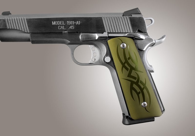 1911 Govt. Aluminum Magrip Kit - Tribal Flat Mainspring Matte Green
