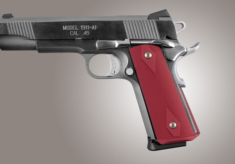 1911 Govt. Aluminum Magrip Kit - Checkered Flat Mainspring Matte Red