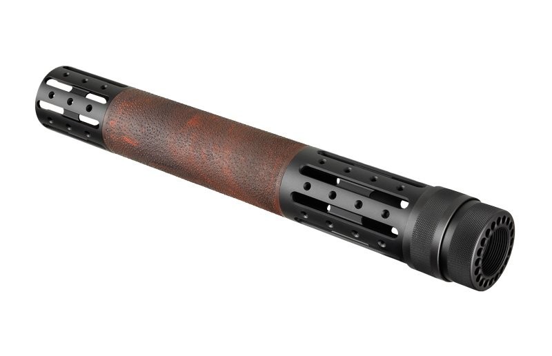 AR-15/M-16 Extended Length Free Float Forend with OverMolded Gripping area and Accessory Attachments Red Lava