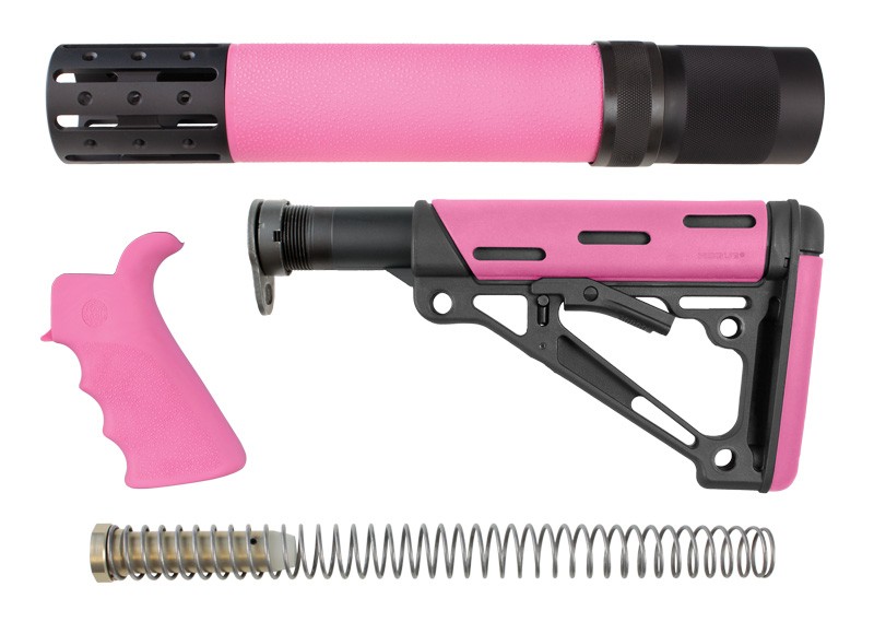 AR-15/M-16 3-Piece Kit Pink - Grip, Collapsible Buttstock, and Forend with Accessories