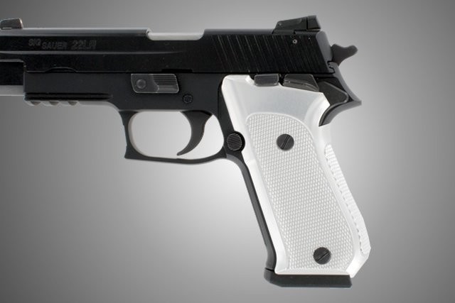 SIG Sauer P220 SAO American Checkered Aluminum - Brushed Gloss Clear Anodize