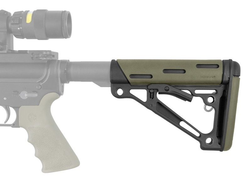 AR-15/M-16 OverMolded Collapsible Buttstock - Fits Commercial Buffer Tube - OD Green Rubber