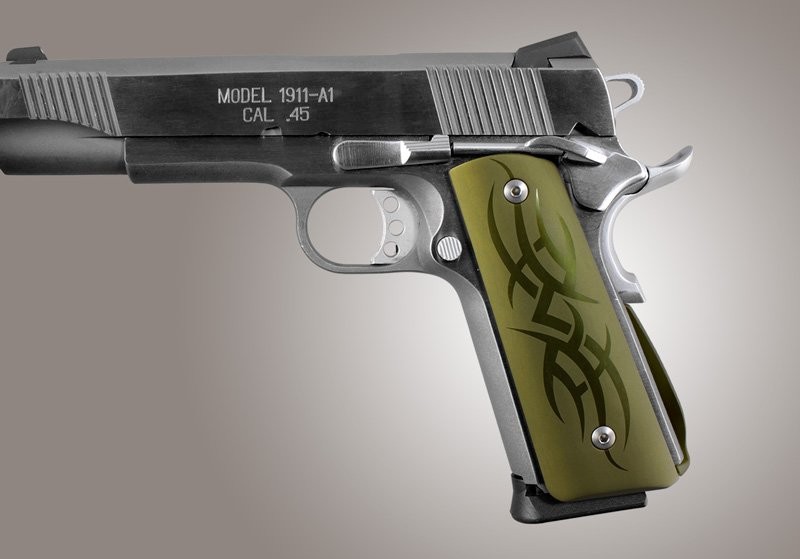 1911 Govt. Aluminum Magrip Kit - Tribal Arched Matte Green