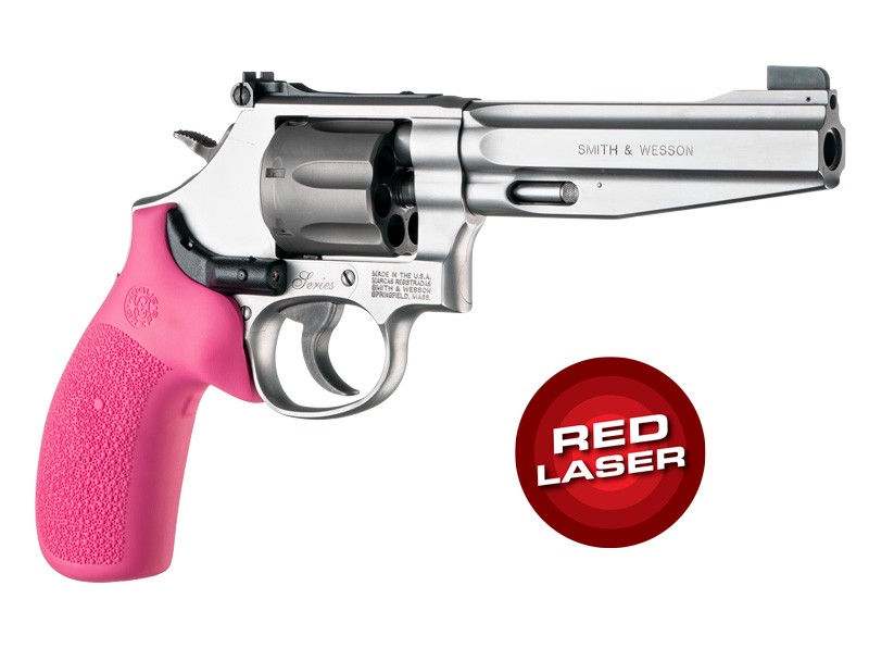 Laser Enhanced Grip Red Laser - S&W K or L Frame Round Butt Rubber Monogrip Pink