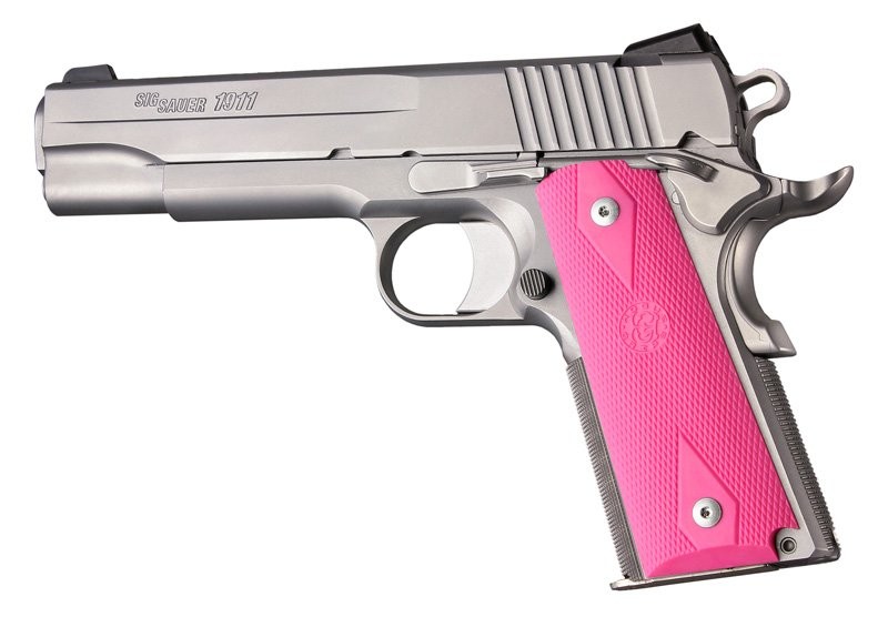 1911 Govt. Model Pink Rubber Grip Panel Checkered W/Diamonds