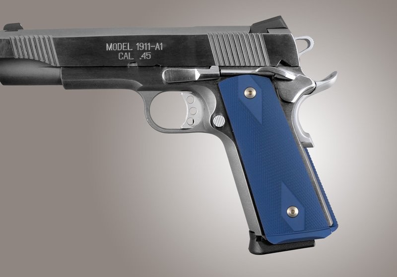 1911 Govt. Aluminum Magrip Kit - Checkered Flat Mainspring Matte Blue
