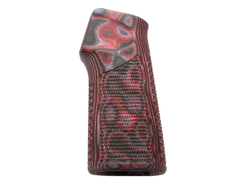 AR15 / M16 15 Degree Vertical No Finger Groove Piranha Grip G10 - G-Mascus Red Lava