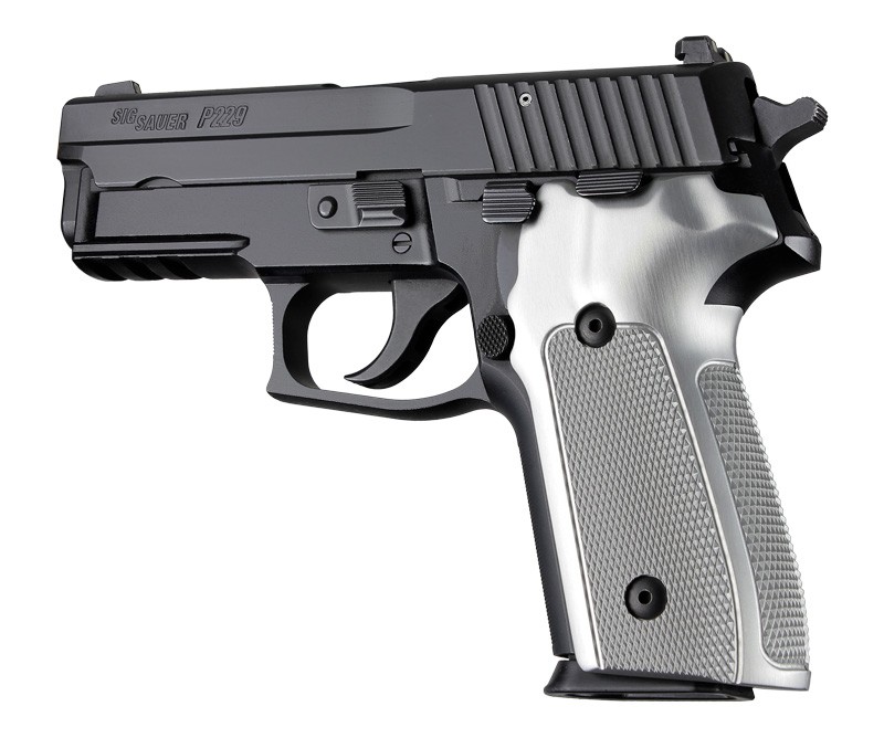 SIG Sauer P228 P229 DA/SA Checkered Aluminum - Brushed Gloss Clear Anodize