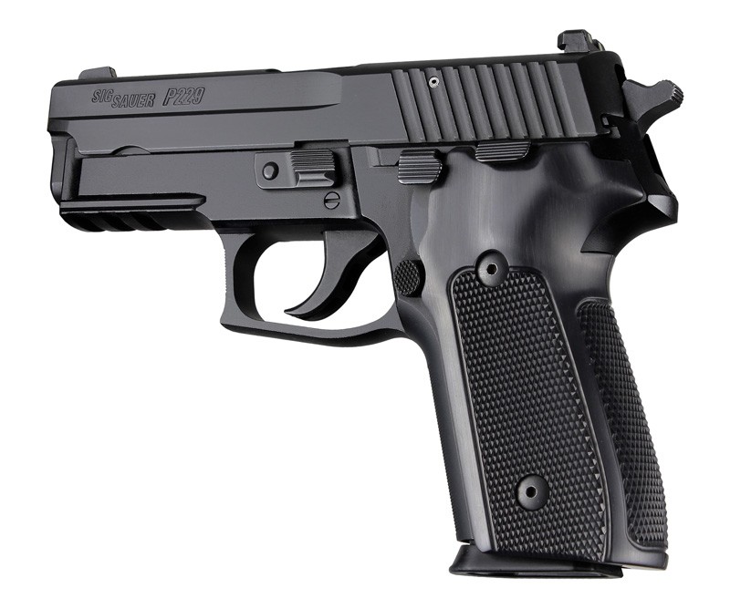 SIG Sauer P228 P229 DA/SA Checkered Aluminum - Brushed Gloss Black Anodize