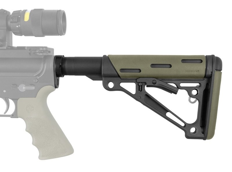 AR-15/M-16 OverMolded Collapsible Buttstock Assembly - Includes Mil-Spec Buffer Tube and Hardware - OD Green Rubber