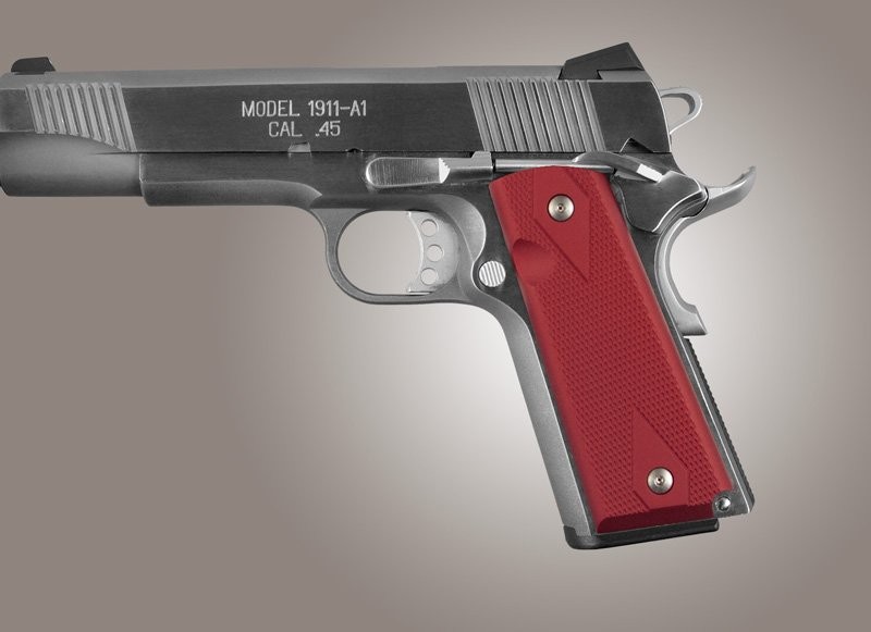 1911 Govt. Model 9/32 Thick Checkered Aluminum - Matte Red Anodized