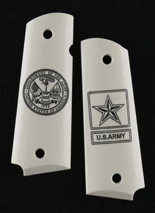 1911 Officers Model Engraved Ivory Polymer - Army insignia