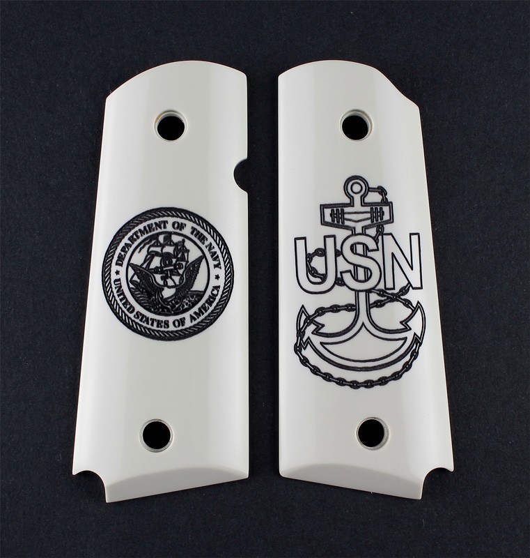 1911 Officers Model Engraved Ivory Polymer - Navy insignia