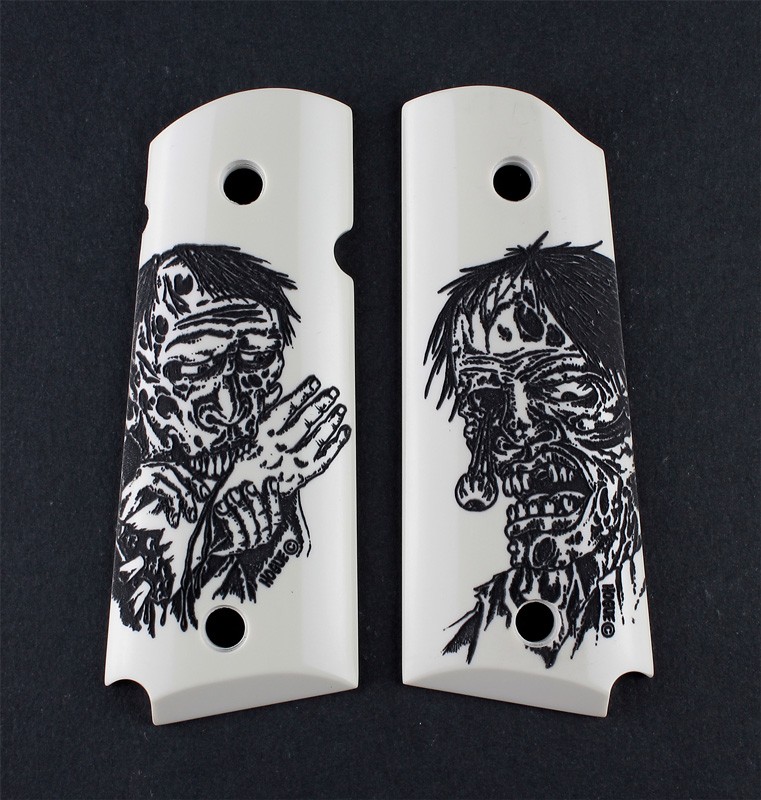 1911 Officers Model Scrimshaw Ivory Polymer - Zombie