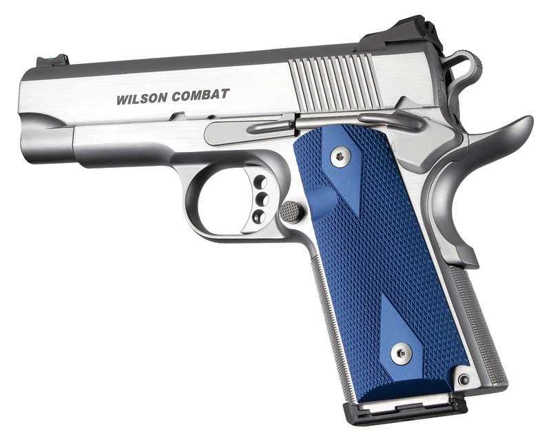 1911 Officers Model Checkered Aluminum - Matte Blue Anodized