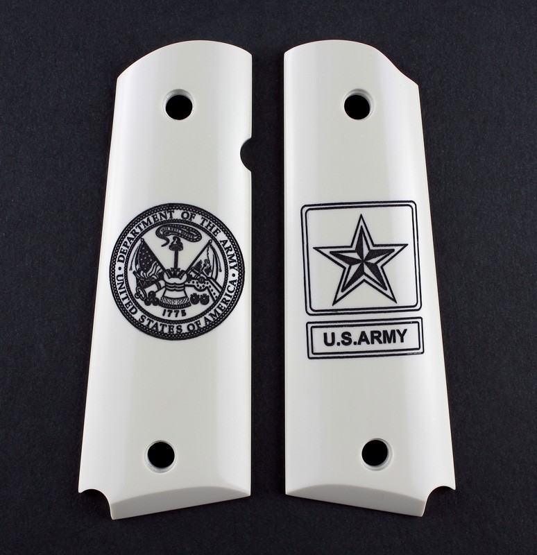 1911 Govt. Model Engraved Ivory Polymer - Army insignia - Ambi-Cut