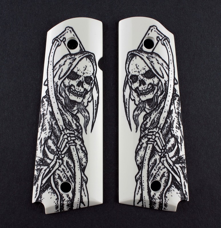 1911 Govt. Model Scrimshaw Ivory Polymer - Grim Reaper Full-Body X2 - Ambi-Cut