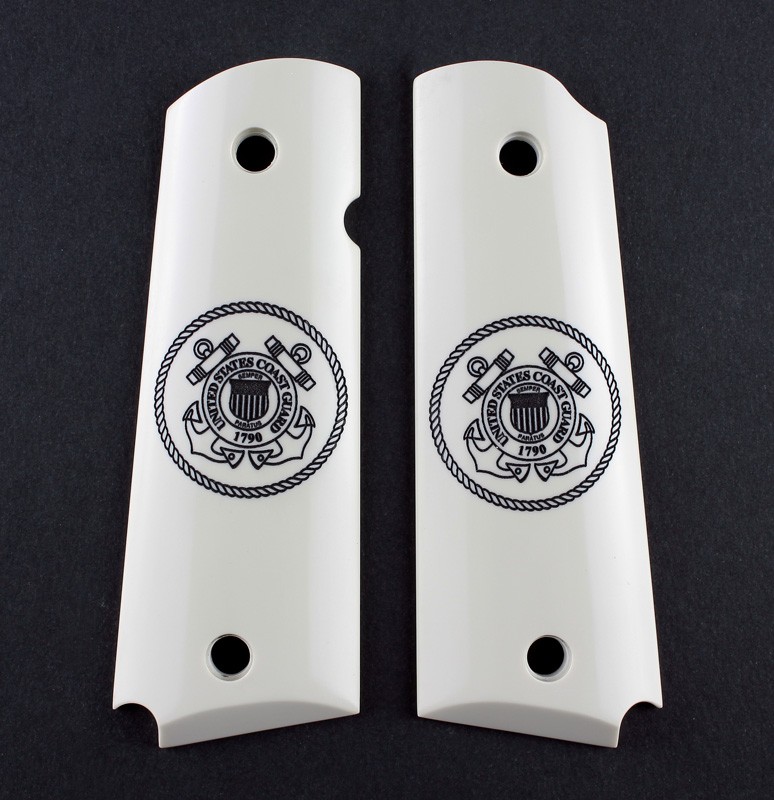 1911 Govt. Model Scrimshaw Ivory Polymer - Coast Guard Insignia - Ambi-Cut