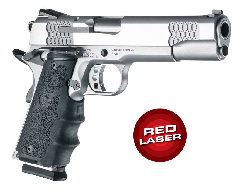 Laser Enhanced Grip Red Laser - Govt. Model Rubber Grip with Finger Grooves Black