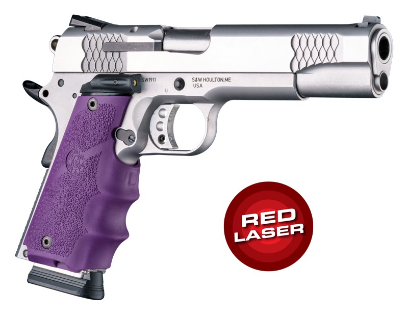 Laser Enhanced Grip Red Laser - Govt. Model 1911 Rubber Grip with Finger Grooves Purple