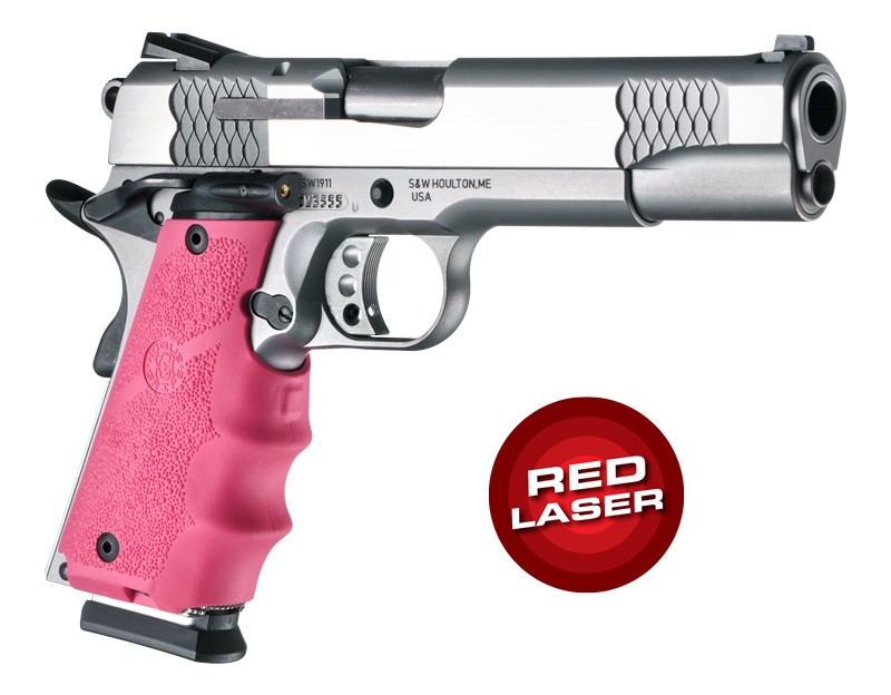 Laser Enhanced Grip Red Laser - Govt. Model Rubber Grip with Finger Grooves Pink