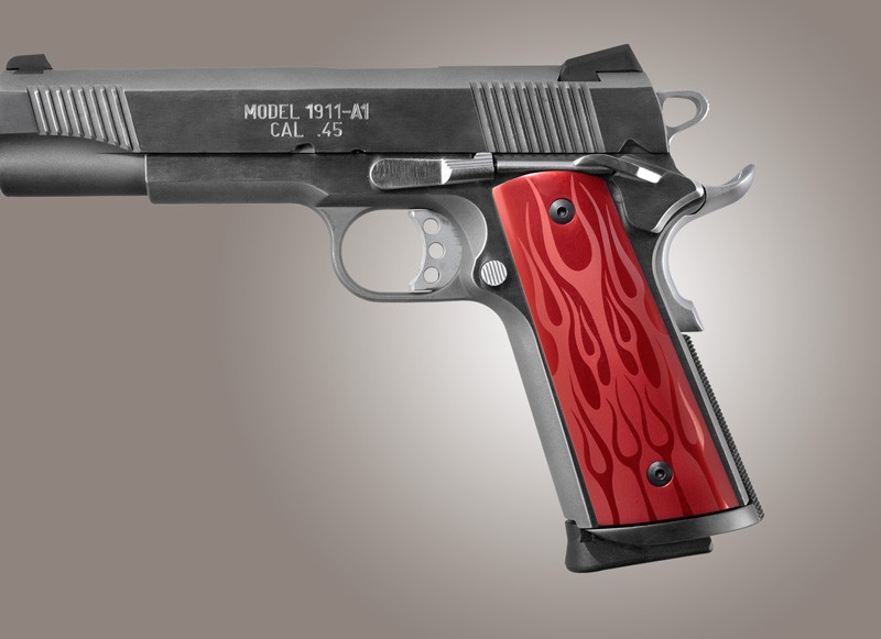 1911 Govt. Model S&A Mag Well Flames Aluminum - Red Anodize