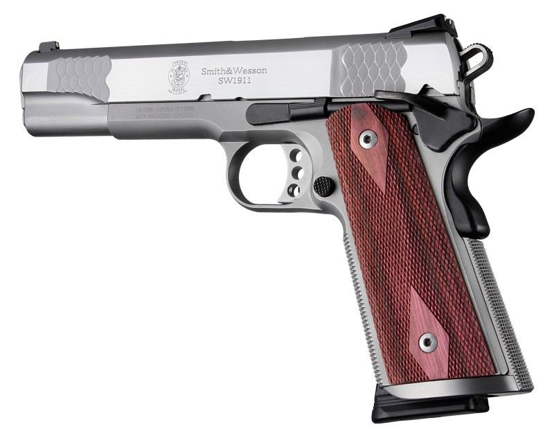 1911 Govt. Model Rosewood Laminate S&A/Techwell Mag Well, Ambi-Cut, Checkered Panels