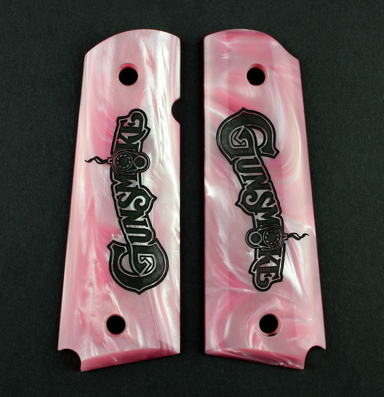 1911 Govt. Model Pink Pearlized-Polymer Ambi-Cut Gunsmoke Logo