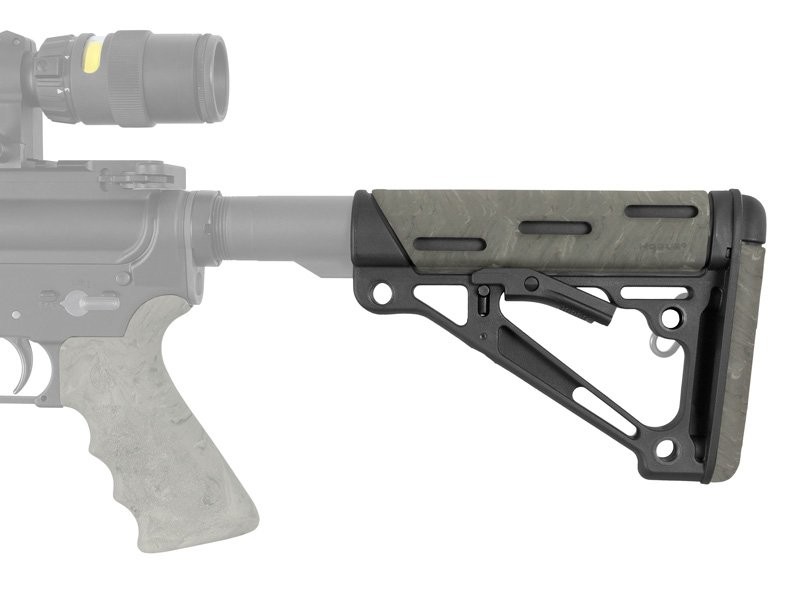 AR-15/M-16 OverMolded Collapsible Buttstock - Fits Commercial Buffer Tube - Ghillie Green Rubber