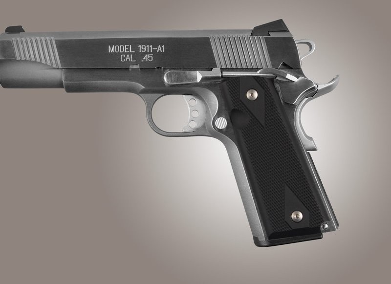 1911 Govt. Model 9/32 Thick Checkered Aluminum - Matte Black Anodized