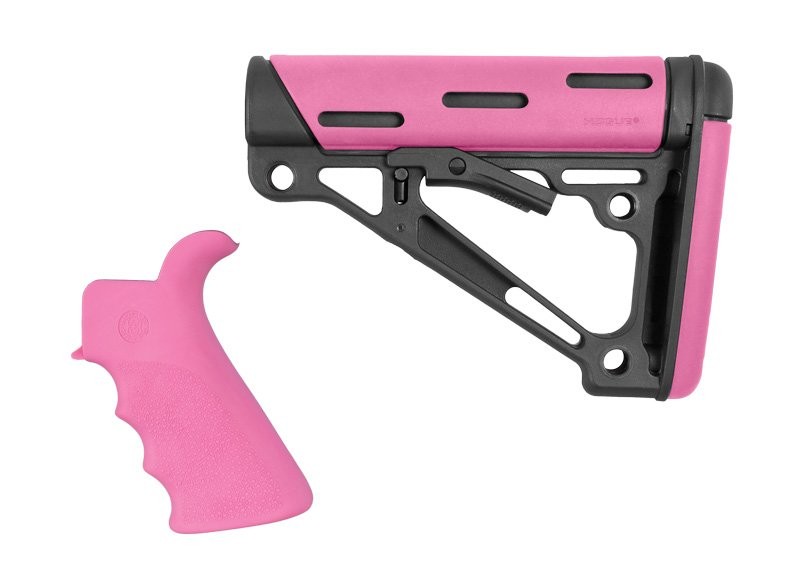 AR-15/M-16 2-Piece Kit Pink- Grip and Collapsible Buttstock - Fits Mil-Spec Buffer Tube