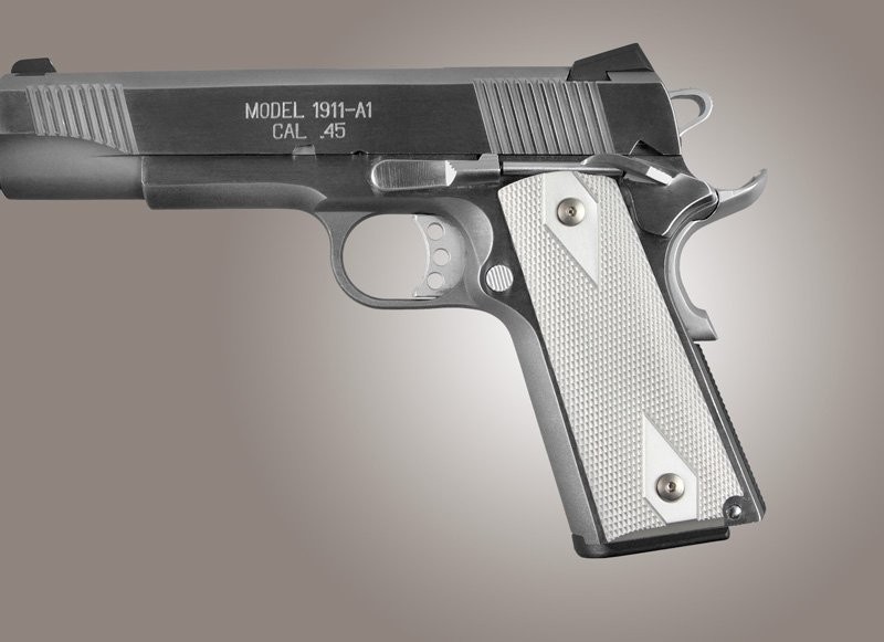 1911 Govt. Model 3/16 Thin Checkered Aluminum - Brushed Gloss Clear Anodized