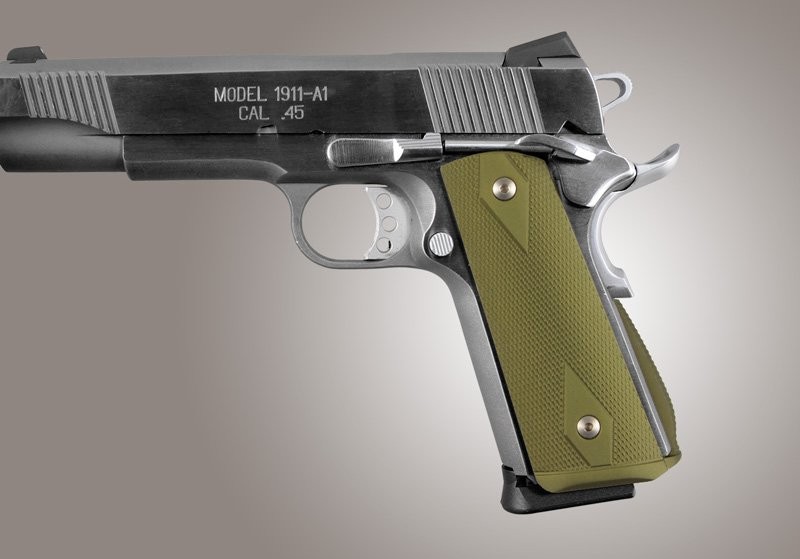 1911 Govt. Aluminum Magrip Kit - Checkered Arched Matte Green