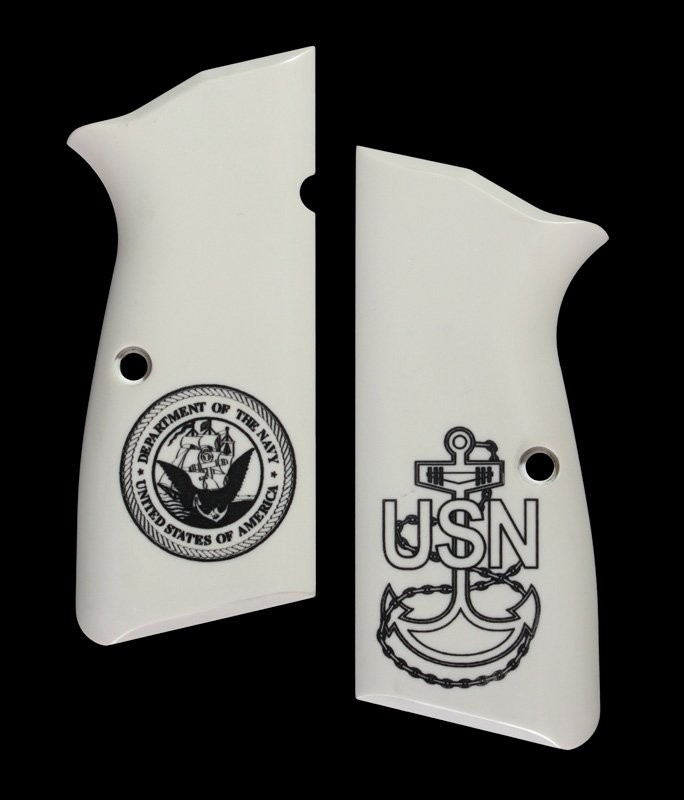 Browning Hi-Power Engraved Ivory Polymer - Navy insignia