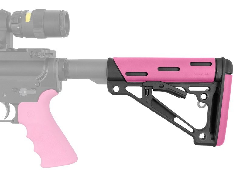 AR-15/M-16 OverMolded Collapsible Buttstock - Fits Commercial Buffer Tube - Pink Rubber