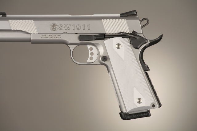 1911 Govt. Model 9/32 Thick Checkered Aluminum - Matte Clear Anodized