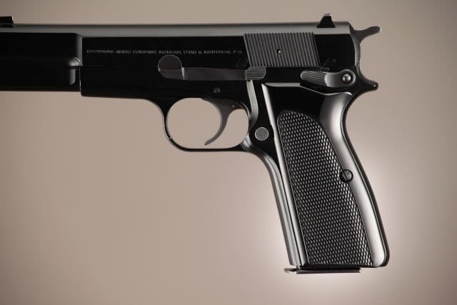 Browning Hi-Power Checkered Aluminum - Brushed Gloss Black Anodized