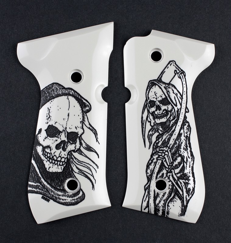 Beretta 92 Scrimshaw Ivory Polymer - Grim Reaper
