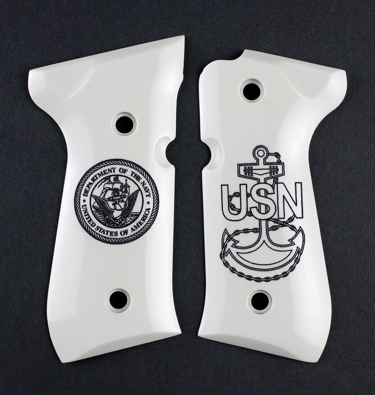 Beretta 92 Scrimshaw Ivory Polymer - Navy insignia