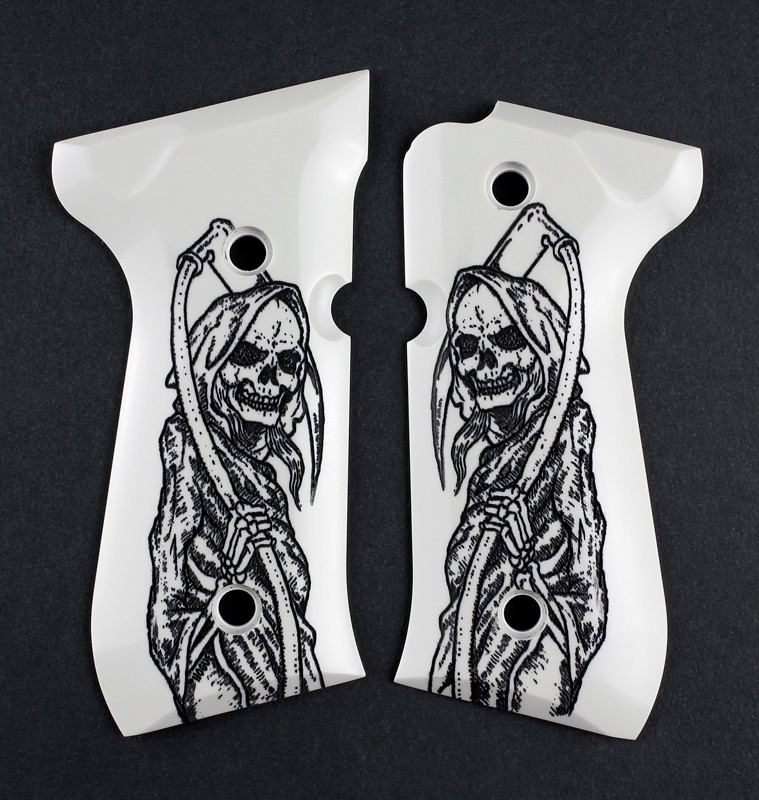 Beretta 92 Scrimshaw Ivory Polymer - Grim Reaper Full Body X2
