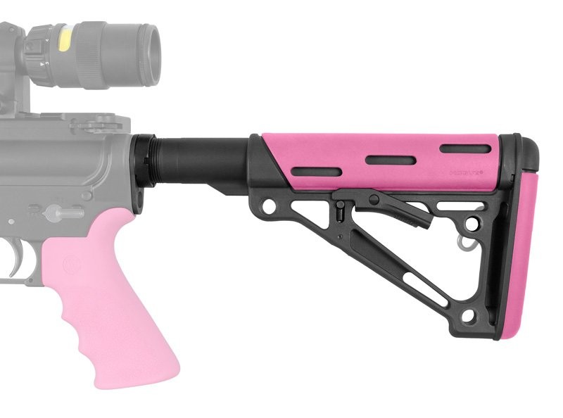 AR-15/M-16 OverMolded Collapsible Buttstock Assembly - Includes Mil-Spec Buffer Tube and Hardware - Pink Rubber