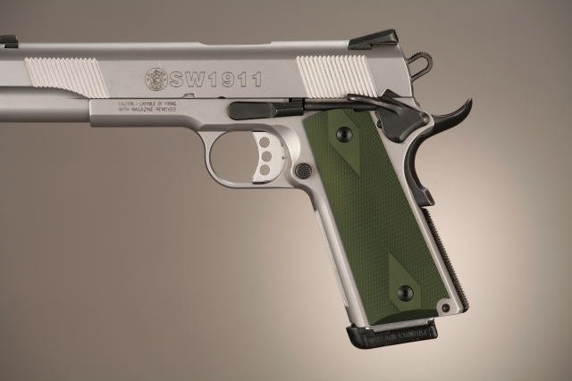 1911 Govt. Model 9/32 Thick Checkered Aluminum - Matte Green Anodized