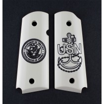 1911 Officers Model Engraved Ivory Polymer - Navy insignia