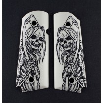 1911 Officers Model Scrimshaw Ivory Polymer - Grim Reaper Full-Body X2