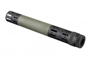 AR-15/M-16 Extended Length Free Float Forend with OverMolded Gripping area and Accessory Attachments OD Green