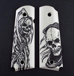 1911 Govt. Model Scrimshaw Ivory Polymer - Grim Reaper Bust and Body - Ambi-Cut