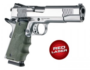 Laser Enhanced Grip Red Laser - Govt. Model Rubber Grip with Finger Grooves OD Green